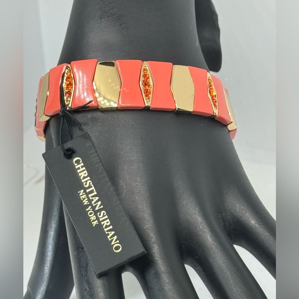 Christian Soriano Coral and Gold stretch Bracelet embellished w/ orange crystals